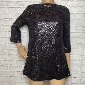 Tory Burch Monique black silver sequin top